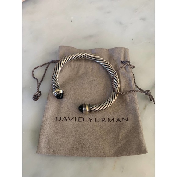 David Yurman Jewelry - David Yurman Two-Toned Silver & 14k Gold & Black Onyx 7mm Cable Bracelet